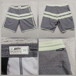Jetty Boardshorts Mens 34 Gray Green Stripe Swim Surf Trunks